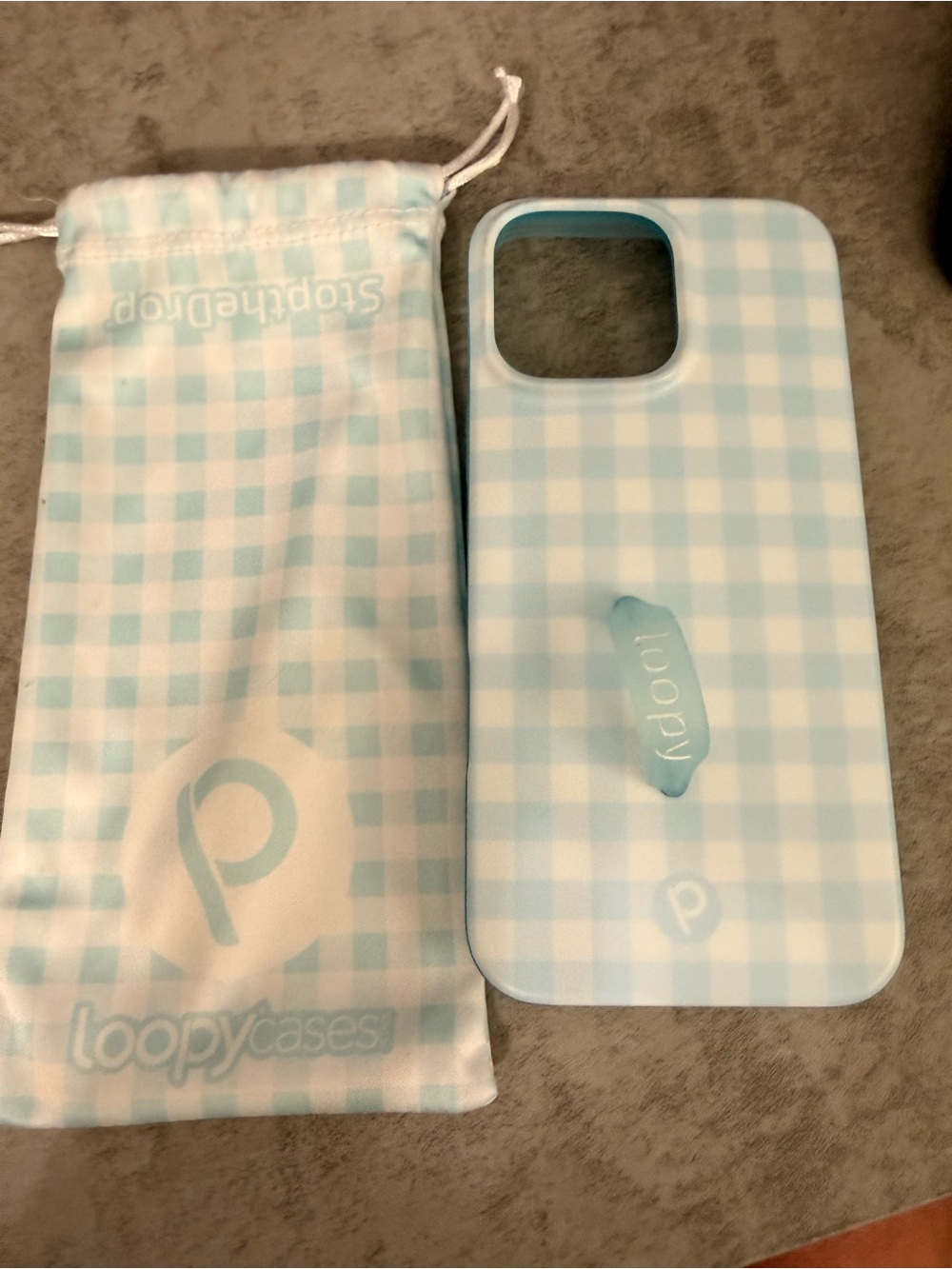 iPhone 16 pro max NEW Loopy Case Light Blue Gingham iPhone Case